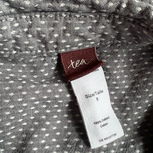 Tea Kids Button Up Shirt Gray Dots Large 8 - Picture 2 of 5